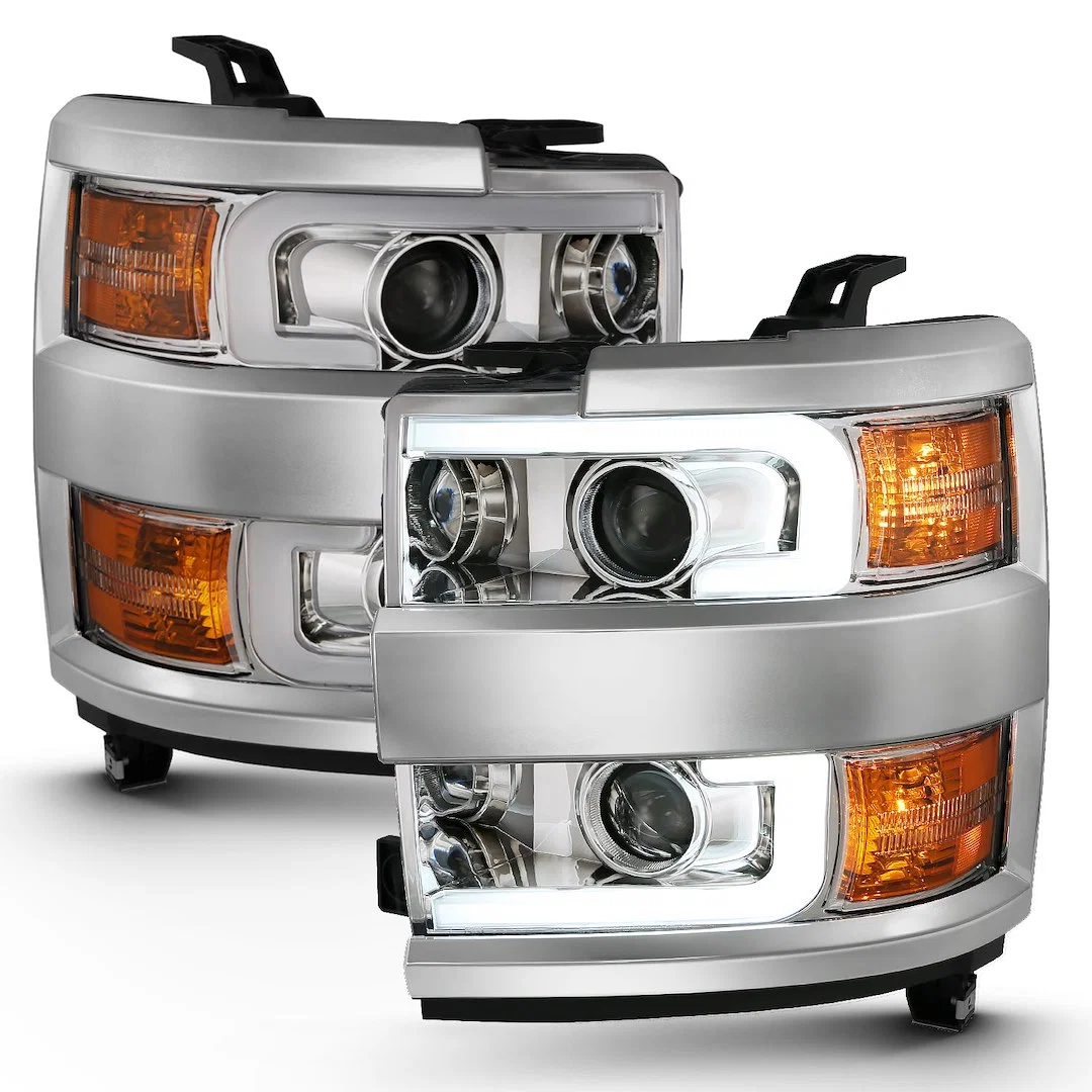 111360 – ANZO Headlight Assembly, Halogen Bulb Projector Beam With Plank Style Design Clear Lens Chrome Housing Set o...
